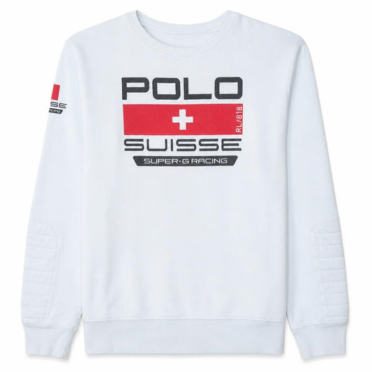 Front view of Ralph Lauren Polo Suisse White Teens L Pullover Sweatshirt