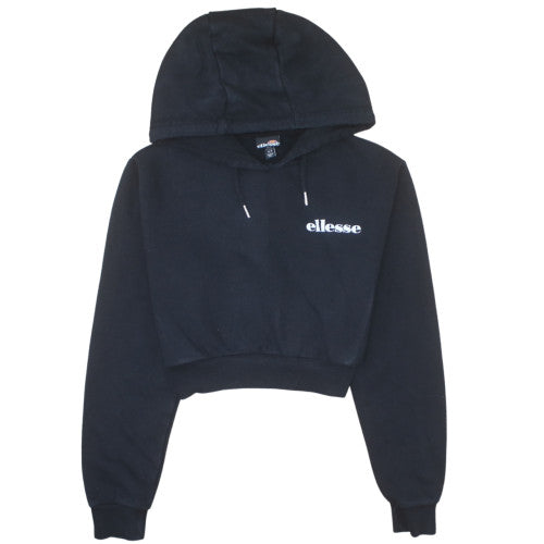 Ellesse Womens Black Cropped Pullover Hoodie UK 8 Cotton Blend