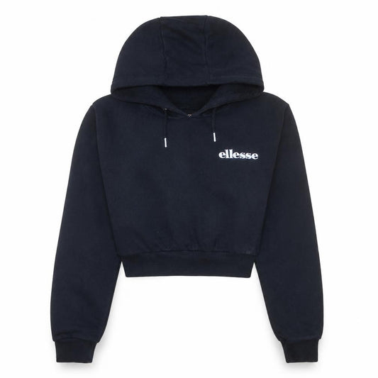 Front view of Ellesse women’s black cropped pullover hoodie uk 8 cotton blend