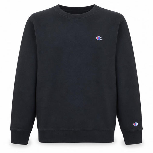 Front view of Champion Men's Black Crew Neck Pullover Sweatshirt L