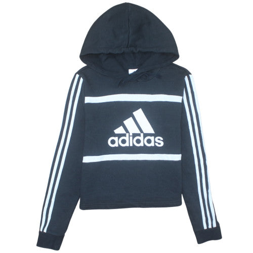 Adidas Womens Black XS Pullover Hoodie with Logo Print