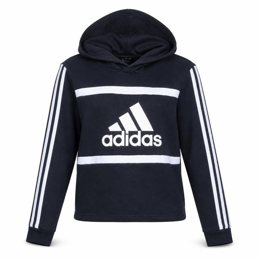 Front view of Adidas women’s black xs pullover hoodie with logo print