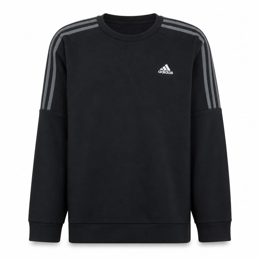 Front view of Adidas men’s black crew neck sweatshirt regular fit m sports pullover