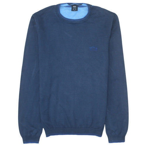 Hugo Boss Men's Blue Cotton Blend Crew Neck Pullover Jumper M