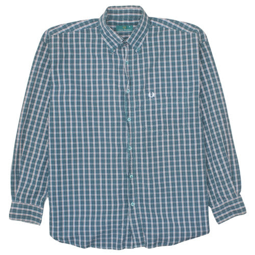 Fred Perry Men's Blue Check Button-Up Cotton Shirt M