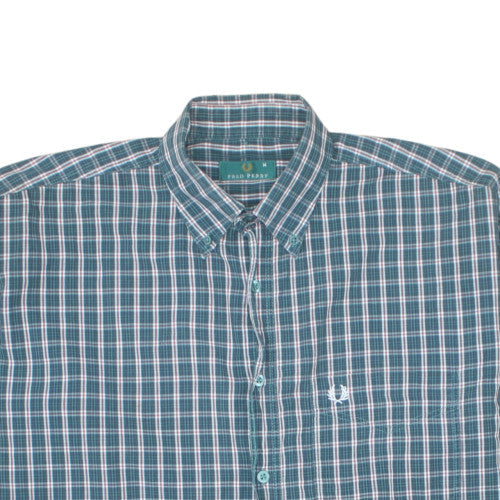 Fred Perry Men's Blue Check Button-Up Cotton Shirt M