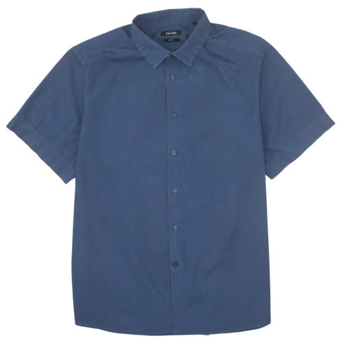 Calvin Klein Men's Blue Slim Fit Short Sleeve Cotton Shirt M