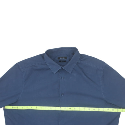 Calvin Klein Men's Blue Slim Fit Short Sleeve Cotton Shirt M