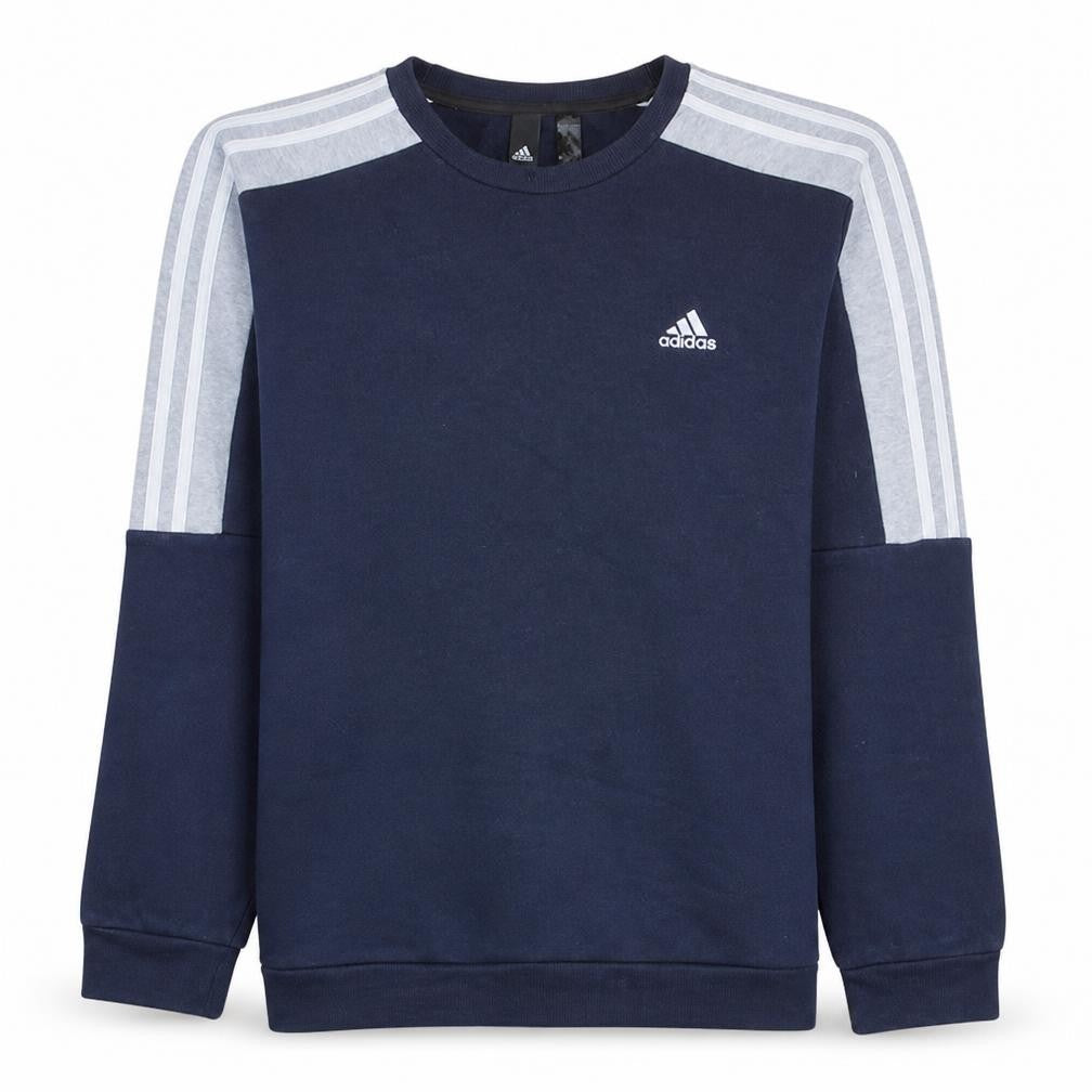 Front view of Adidas Men’s Blue Crew Neck Pullover Sweatshirt, size M