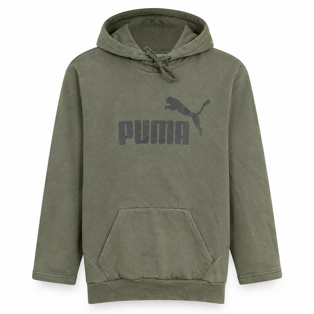 Front view of Puma Men's Green Pullover Hoodie L Regular Fit Fleece