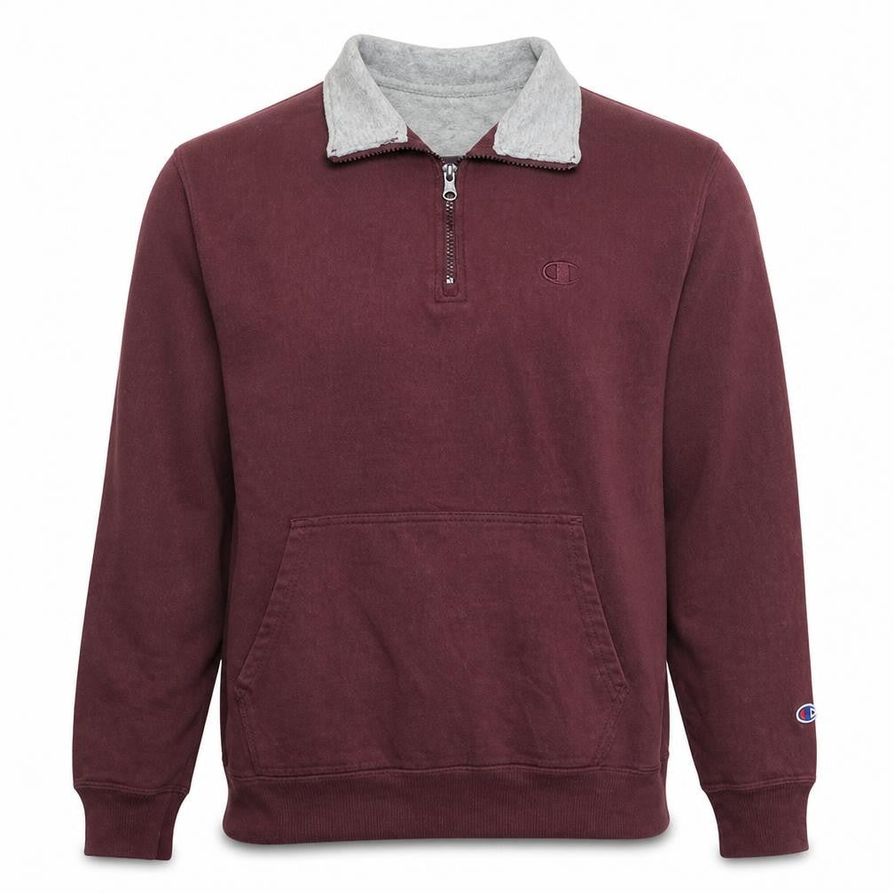 Champion Men's Brown 1/4 Zip Fleece Sweatshirt M Regular Fit