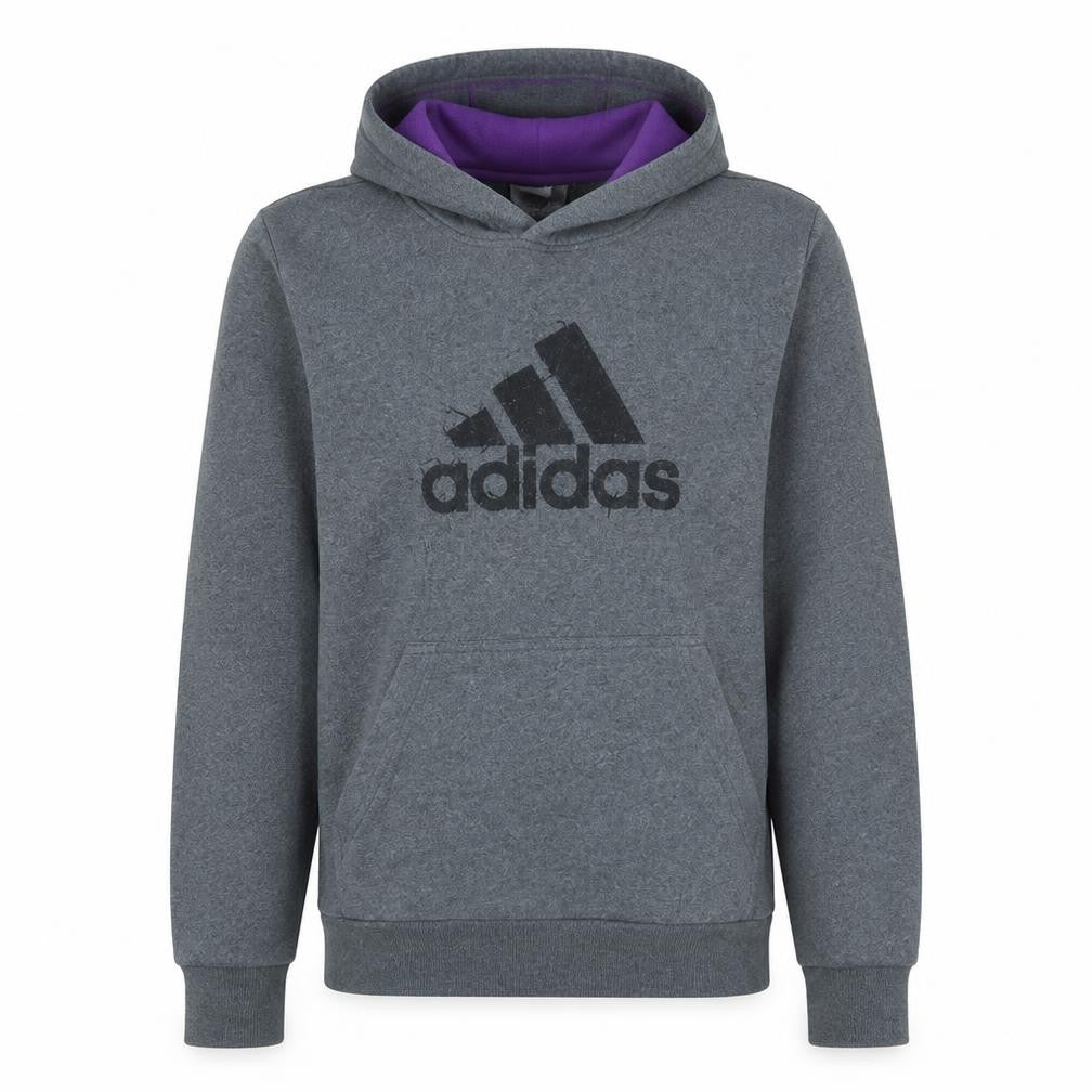 Front view of Adidas Men's Grey Hoodie Medium Pullover Logo Cotton Blend
