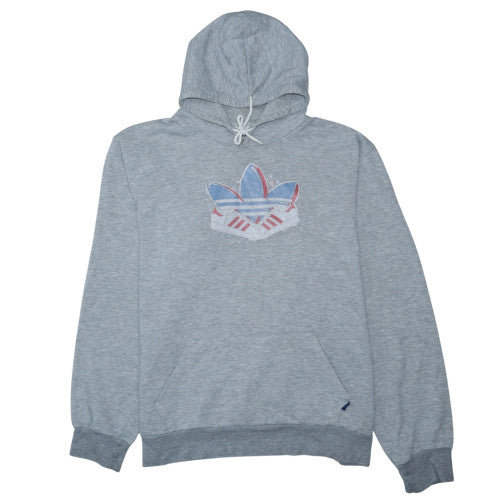 Adidas Men Grey Pullover Hoodie Medium Logo Sports Fleece