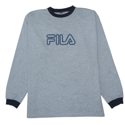 FILA Men’s Grey 2XL Pullover Fleece Sweatshirt Crew Neck Logo