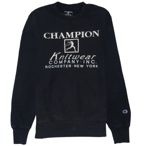 Champion Men’s Black Pullover Sweatshirt S Retro Embroidered Logo