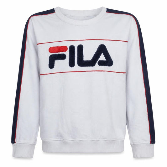 Front view of Fila Men's White Crew Neck Logo Sweatshirt, size L, Regular Fit