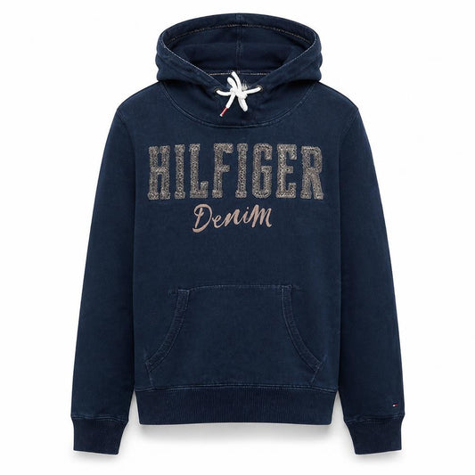 Tommy Hilfiger Boys Navy Pullover Hoodie M Cotton Blend Lined Casual