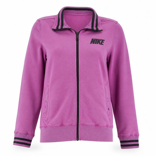 Front view of Nike women’s pink full zip sweatshirt jacket, size L, cotton blend