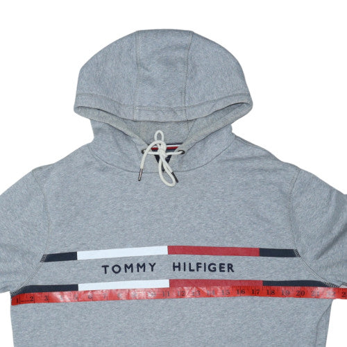 Tommy Hilfiger Men's Grey Pullover Hoodie Size L Logo Cotton Blend
