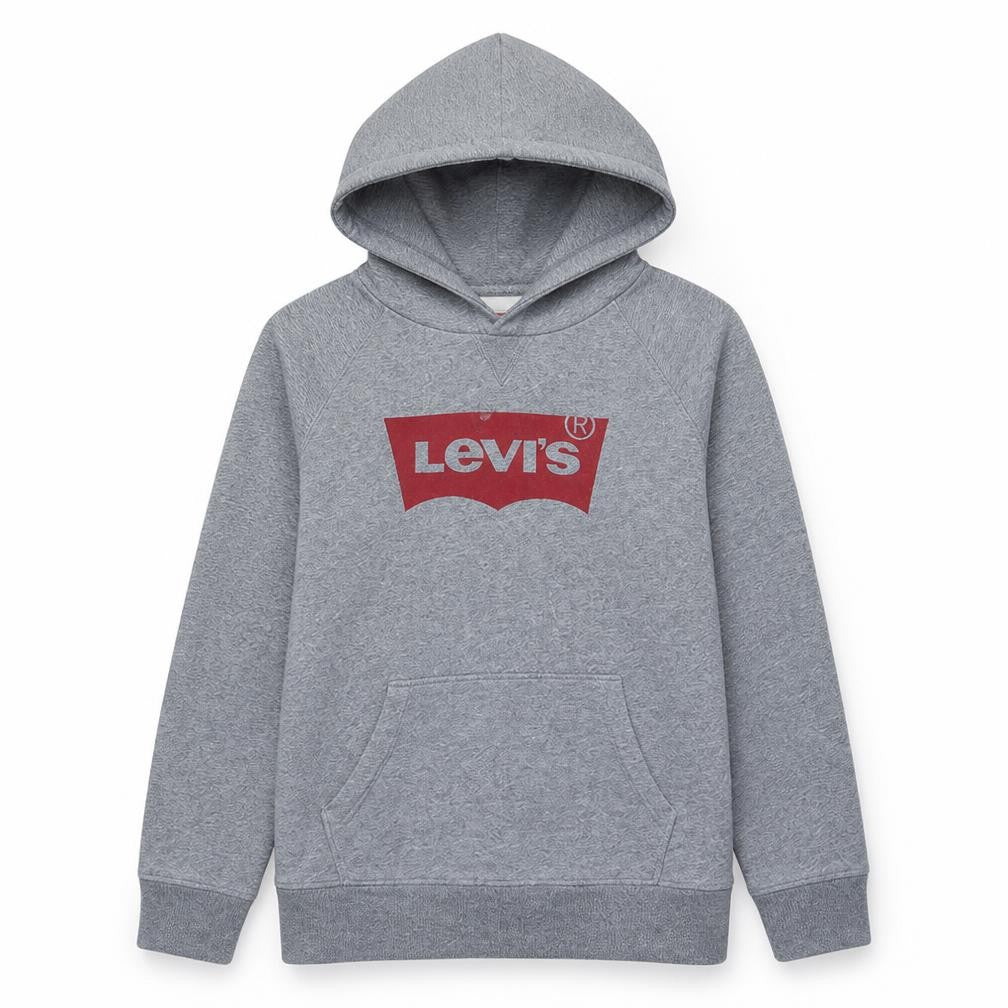 Front view of Levi's men’s grey pullover hoodie m logo graphic sweatshirt
