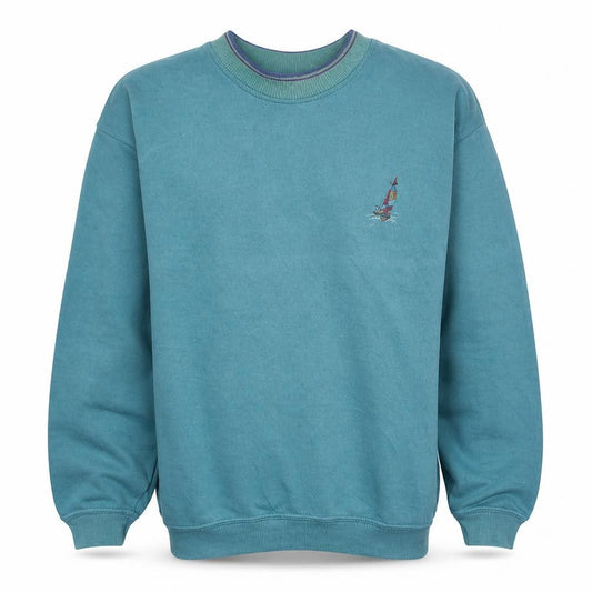 Front view of Bounded Waters men’s blue nautical embroidered sweatshirt l