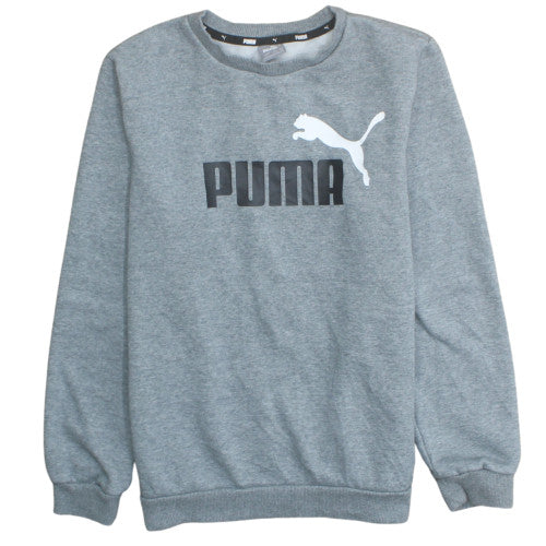 Puma Boys Grey Sweatshirt 13-14 Years Crew Neck Pullover Fleece Logo Top