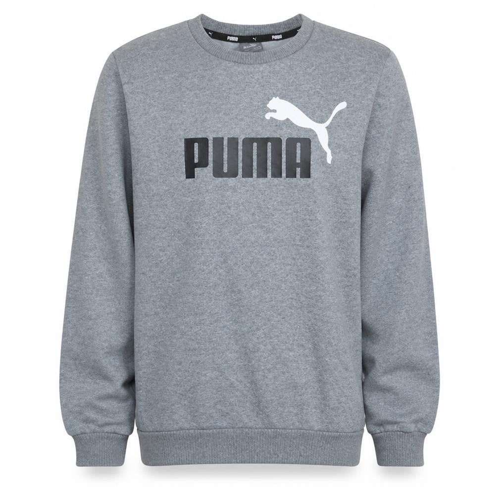Front view of Puma boys’ grey sweatshirt 13-14 years crew neck pullover fleece logo top