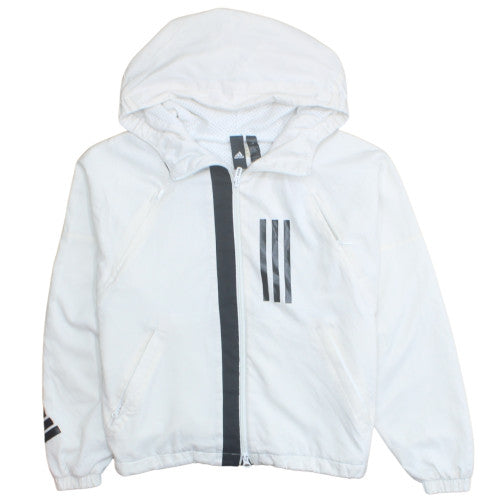 Adidas Boys White Hooded Windbreaker Jacket 14 Years Polyester Sports Style
