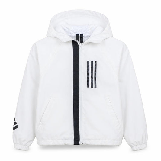 Adidas Boys White Hooded Windbreaker Jacket 14 Years Polyester Sports Style