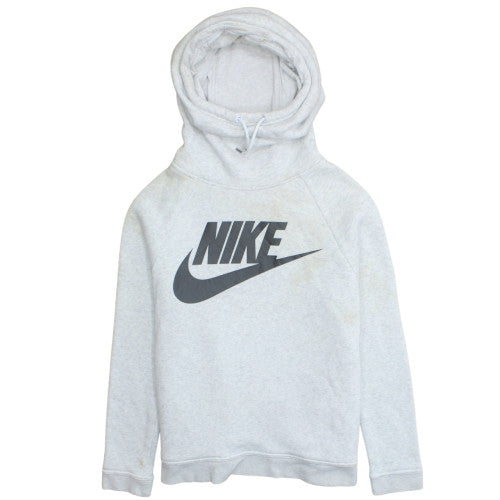 Nike Women Grey Pullover Hoodie M Logo Print Fleece Sweatshirt