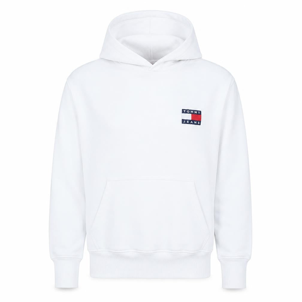 Front view of Tommy Jeans Women's White Small Pullover Hoodie with Logo
