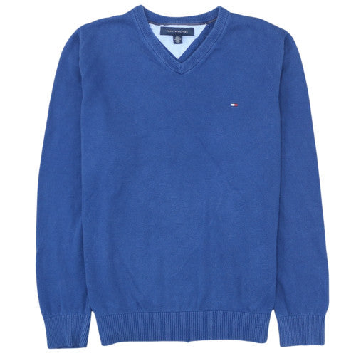 Tommy Hilfiger Men’s Blue V-Neck Cotton Jumper Size L Classic Knit