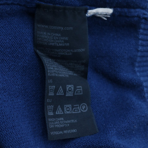 Tommy Hilfiger Men’s Blue V-Neck Cotton Jumper Size L Classic Knit