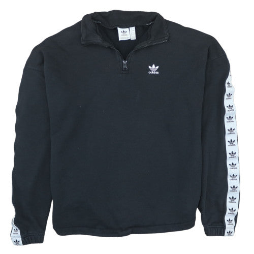 Adidas Women Black 1/2 Zip Sweatshirt Size 8 Logo Sleeve Tape
