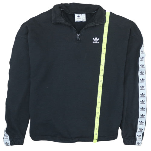 Adidas Women Black 1/2 Zip Sweatshirt Size 8 Logo Sleeve Tape
