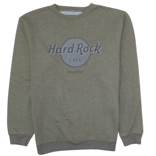 Hard Rock Cafe Men Green L Pullover Sweatshirt Crew Neck Fleece