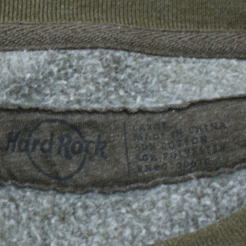 Hard Rock Cafe Men Green L Pullover Sweatshirt Crew Neck Fleece