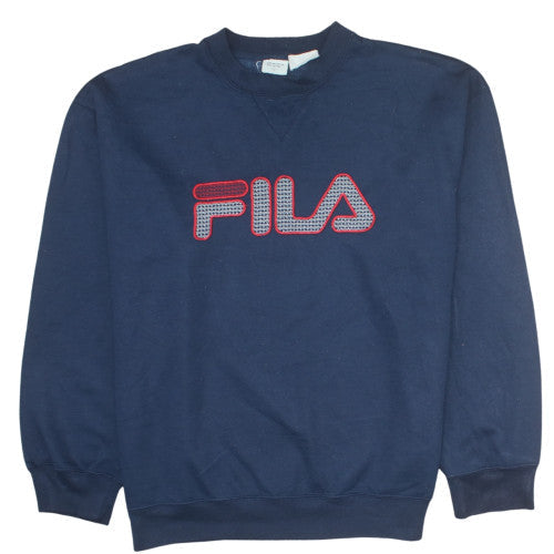 FILA Men's Blue Pullover Sweatshirt L Retro Crew Neck