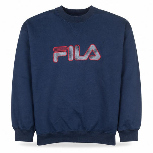 Front view of Fila Men's Blue Pullover Sweatshirt L Retro Crew Neck