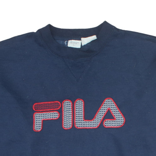FILA Men's Blue Pullover Sweatshirt L Retro Crew Neck