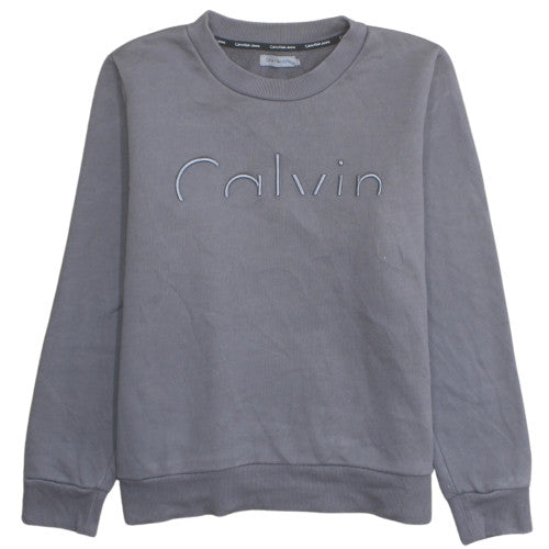 Calvin Klein Boys Grey Cotton Blend Crew Neck Pullover Sweatshirt L