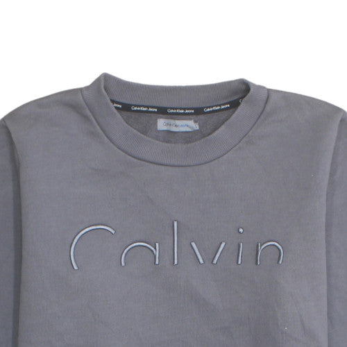 Calvin Klein Boys Grey Cotton Blend Crew Neck Pullover Sweatshirt L