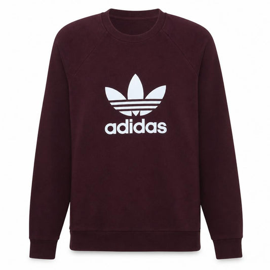 Front view of Adidas women’s burgundy crew neck pullover sweatshirt xs