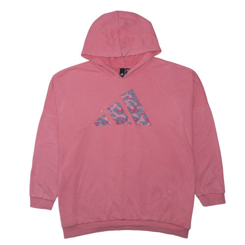 Adidas Womens Pink Hooded Pullover Sweatshirt Size 16 L 100% Cotton