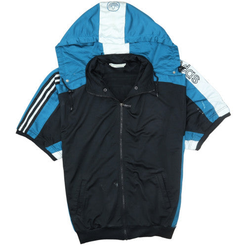 Adidas Mens Black Blue Full Zip Short Sleeve Hoodie L Sportswear