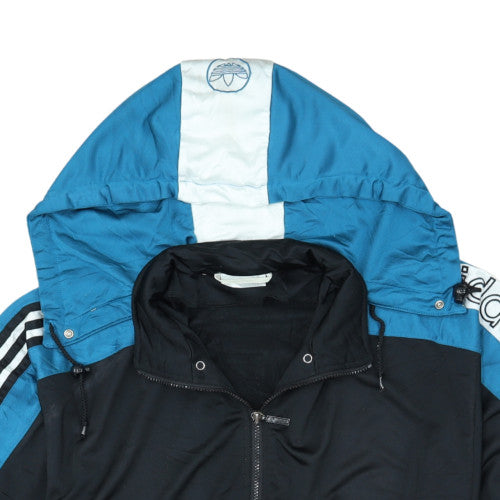 Adidas Mens Black Blue Full Zip Short Sleeve Hoodie L Sportswear