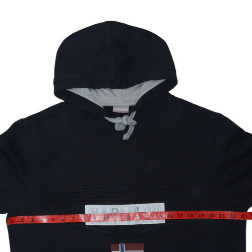 Napapijri Mens Black XL Pullover Hoodie Logo Embroidered Fleece