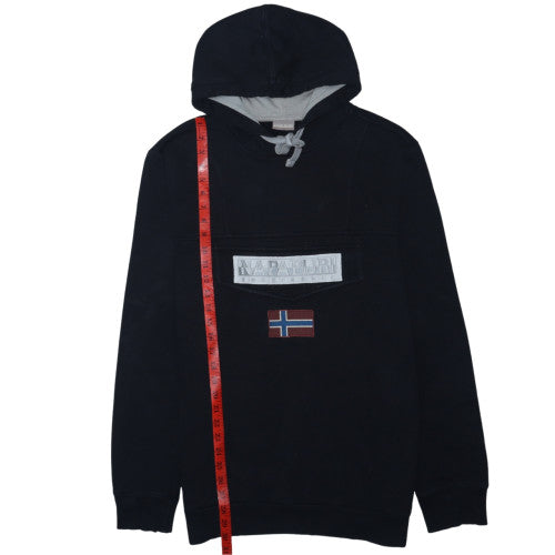 Napapijri Mens Black XL Pullover Hoodie Logo Embroidered Fleece