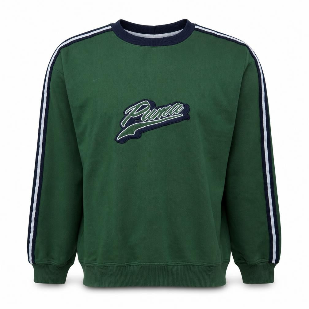Front view of Puma Men's Green Crew Neck Pullover Sweatshirt, size L