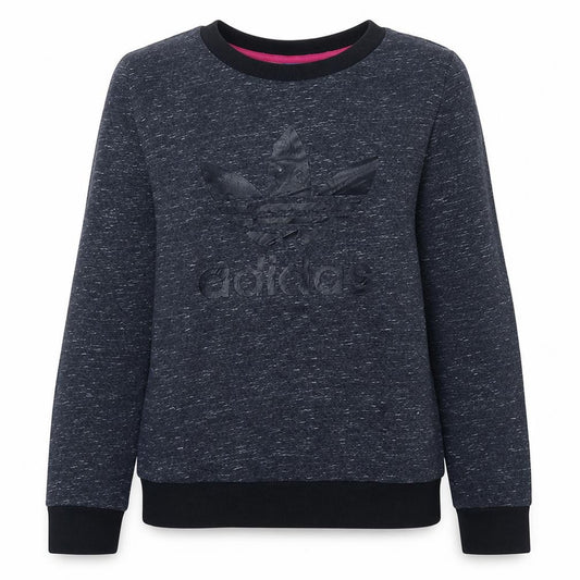 Front view of Adidas women’s black crew neck pullover sweatshirt, size UK 10, cotton blend